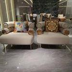 Creamy White & Teal Gradient Velvet Sofa Set with Monogram Jacquard Craftsmanship, Roller Armrests & Gold Stainless Steel Accents